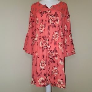 Pink Floral Blouse with Built-In Tie Belt (30/32)